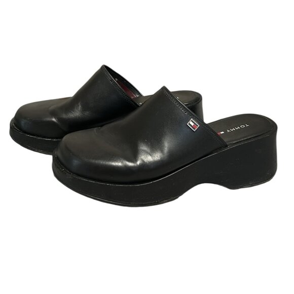 Tommy Hilfiger Black Mules with Chunky Platform Y2K Size 8 1/2 - Picture 1 of 11